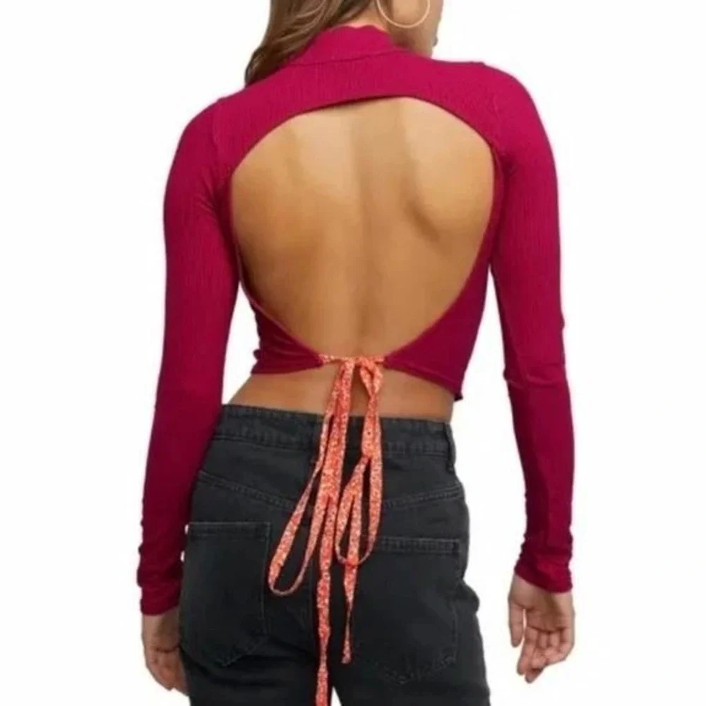 Free People Women's Night Out Red Long Sleeve Shirt Top‎ OB1167433 Size M